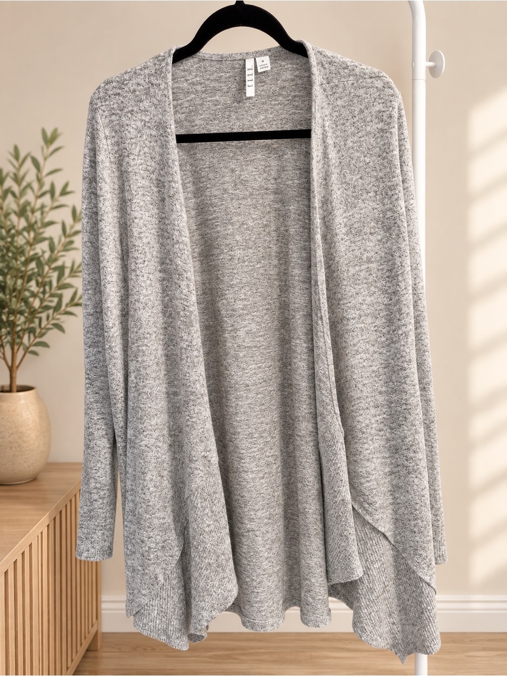 Elle Light Gray Open-Front Draped Cardigan